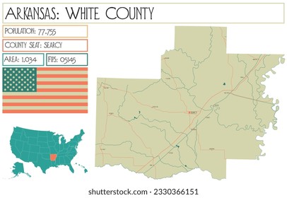 Large and detailed map of White County in Arkansas, USA.