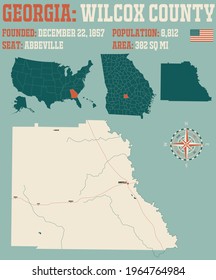 Large and detailed map of Wilcox county in Georgia, USA.