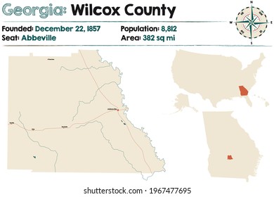 Large and detailed map of Wilcox county in Georgia, USA.