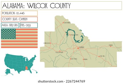 Large and detailed map of Wilcox county in Alabama, USA.