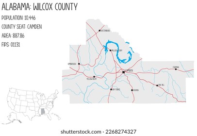 Große und detaillierte Landkarte von Wilcox in Alabama, USA.