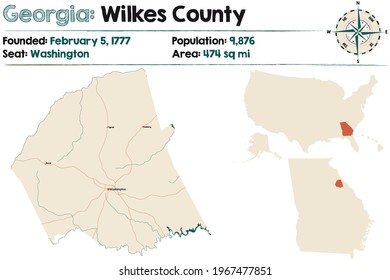 Large and detailed map of Wilkes county in Georgia, USA.