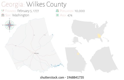 Mapa grande y detallado del condado de Wilkes en Georgia, EEUU.