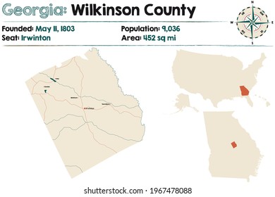 Large and detailed map of Wilkinson county in Georgia, USA.