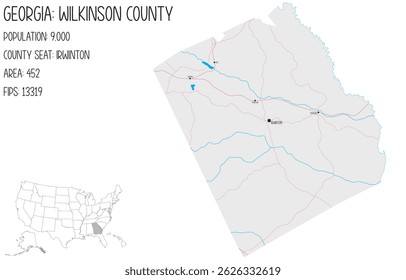 Large and detailed map of Wilkinson County in Georgia, USA.