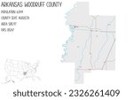 Large and detailed map of Woodruff County in Arkansas, USA.