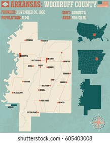 Large and detailed map of Woodruff County in Arkansas.