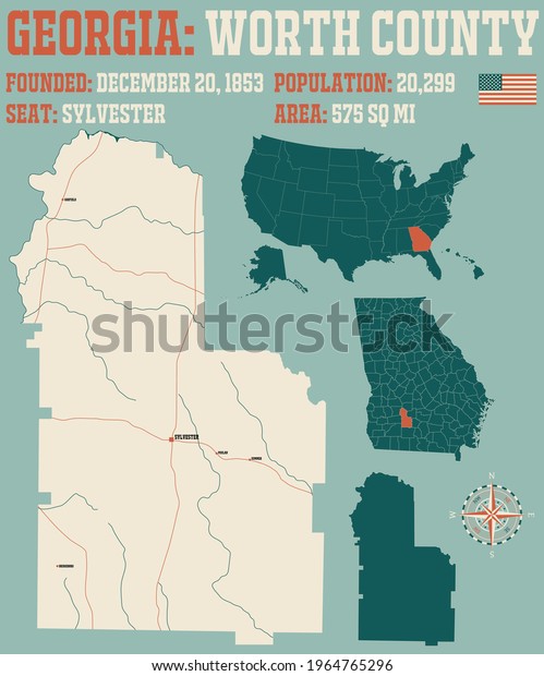 Large Detailed Map Worth County Georgia Stock Vector (Royalty Free ...