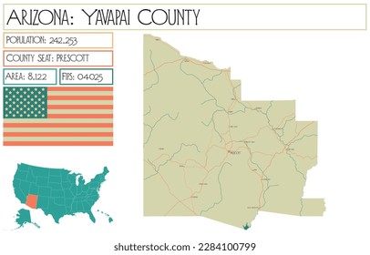 Large and detailed map of Yavapai County in Arizona, USA.