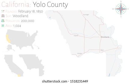 Large And Detailed Map Of Yolo County In California, USA.