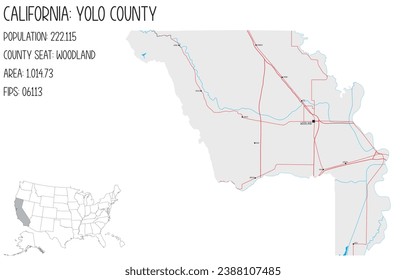 Mapa grande y detallado del condado de Yolo en California, EE.UU.