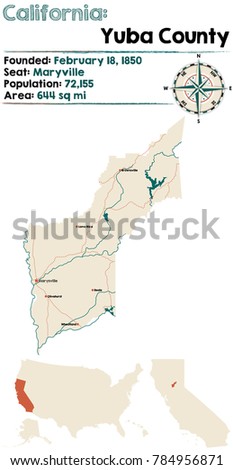 Large and detailed map of Yuba county in California.