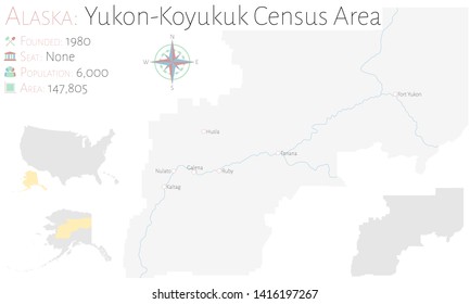 Large and detailed map of Yukon-Koyukuk Census Area in Alaska, USA.