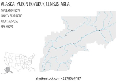 Large and detailed map of Yukon-Koyukuk Census Area in Alaska, USA.