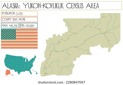 Large and detailed map of Yukon-Koyukuk Census Area in Alaska, USA.