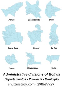 Large and detailed maps of all departments and provinces of Bolivia.