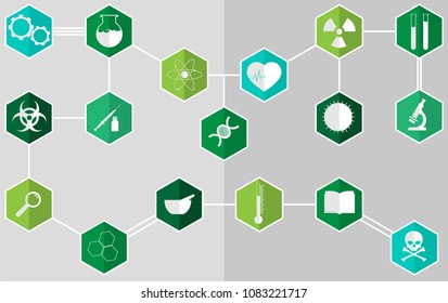 Large and detailed set of different scientific icons and vectors.
