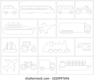 Large and detailed set of different vehicle icons