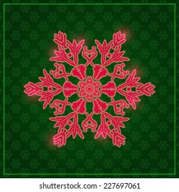 Large Detailed Snowflake on Dark Green Background