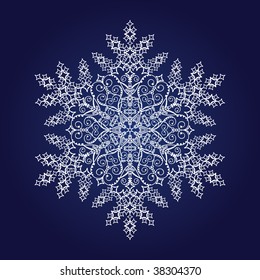 Large Detailed Snowflake On Dark Blue Background