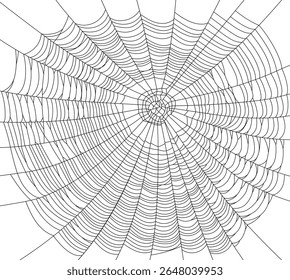 A large, detailed vector illustration of a spider web for a background, suitable for Halloween, with a creepy and scary feel, and no people.