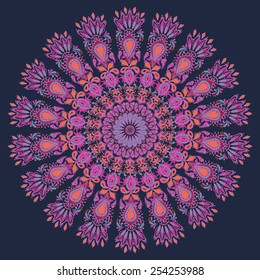 large and detailed vector mandala. circular decorative drawing with floral elements in traditional style.