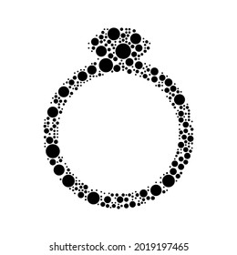 A large diamond ring symbol in the center made in pointillism style. The center symbol is filled with black circles of various sizes. Vector illustration on white background