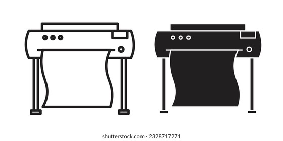 Large digital banner plotter printer icon set. Poster roll printing machine vector symbol.