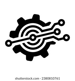 A large digital tech symbol in the center. Isolated black symbol