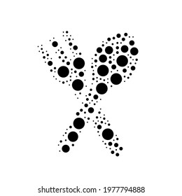 A large dinner time symbol in the center made in pointillism style. The center symbol is filled with black circles of various sizes. Vector illustration on white background
