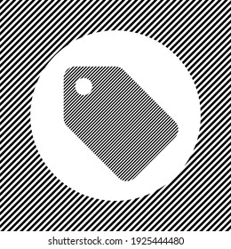 A large discount label symbol in the center as a hatch of black lines on a white circle. Interlaced effect. Seamless pattern with striped black and white diagonal slanted lines