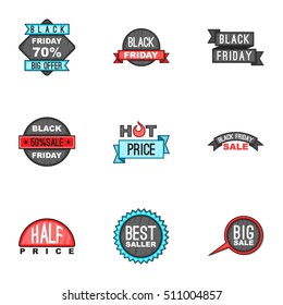 Large discounts icons set. Cartoon illustration of 9 large discounts vector icons for web