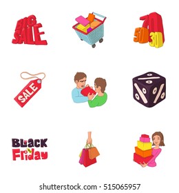 Large discounts icons set. Cartoon illustration of 9 large discounts vector icons for web