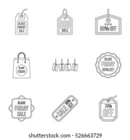 Large discounts icons set. Outline illustration of 9 large discounts vector icons for web