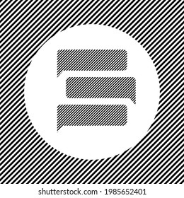 A large discussion symbol in the center as a hatch of black lines on a white circle. Interlaced effect. Seamless pattern with striped black and white diagonal slanted lines