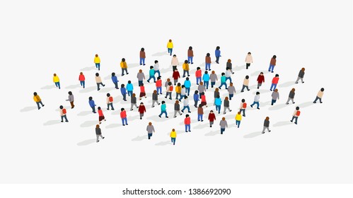 Large And Diverse Group Of People Gathered Together In The Shape Of Circle. Top View. Vector Illustration