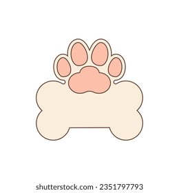 Large dog bone and dog paw print. Vector design template. Isolated on blank white background.