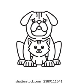 Large dog and small cat vector line icon for World Spay Day on February 25