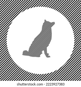 A large dog symbol in the center as a hatch of black lines on a white circle. Interlaced effect. Seamless pattern with striped black and white diagonal slanted lines