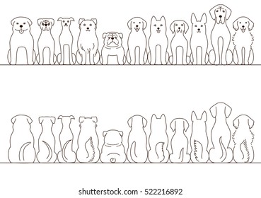 large dogs border set, front view and back view, line art