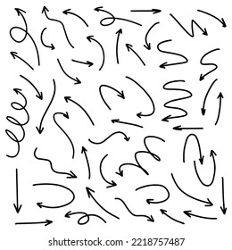 A large doodle set with abstract arrows drawn by hand. Simple vector illustration on a white background.