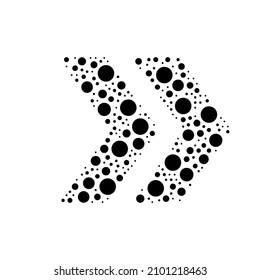 A large double arrow symbol in the center made in pointillism style. The center symbol is filled with black circles of various sizes. Vector illustration on white background