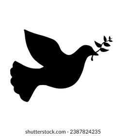 A large dove of peace symbol in the center. Isolated black symbol