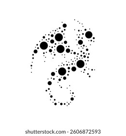 A large dragon symbol in the center made in pointillism style. The center symbol is filled with black circles of various sizes. Vector illustration on white background