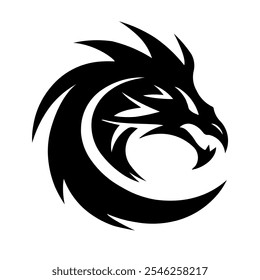A large dragon's head symbol in the center. Isolated black symbol. Vector illustration on white background