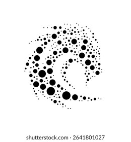 A large dragon's head symbol in the center made in pointillism style. The center symbol is filled with black circles of various sizes. Vector illustration on white background