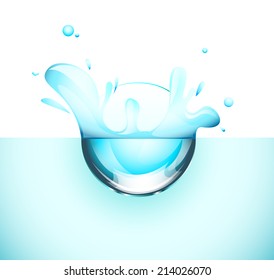 Large drop falling and splashing on water surface, EPS 10