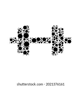 A large dumbbell symbol in the center made in pointillism style. The center symbol is filled with black circles of various sizes. Vector illustration on white background