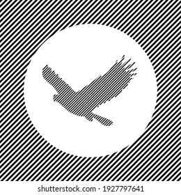 Un gran símbolo de águila en el centro como un tramo de líneas negras sobre un círculo blanco. Efecto entrelazado. Patrón sin soldadura con líneas diagonales rayadas en blanco y negro