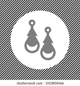 A large earrings symbol in the center as a hatch of black lines on a white circle. Interlaced effect. Seamless pattern with striped black and white diagonal slanted lines